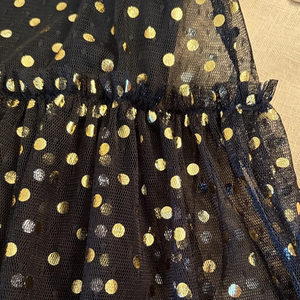 J. Crew's Girls' Shiny Black and Gold Polka-Dot Dress/NWT/2